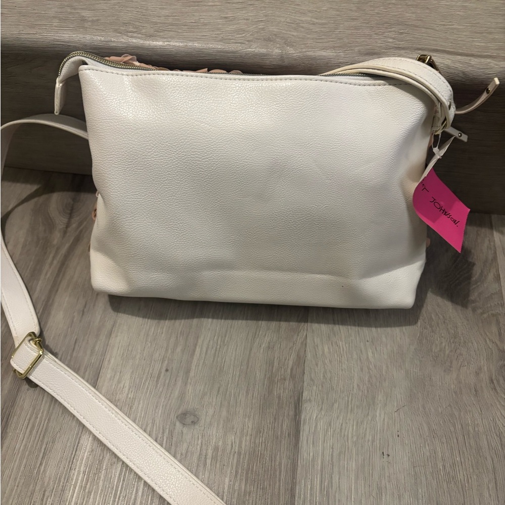 Betsey Johnson Peach Floral Appliqué Crossbody with White Strap - Picture 3 of 4